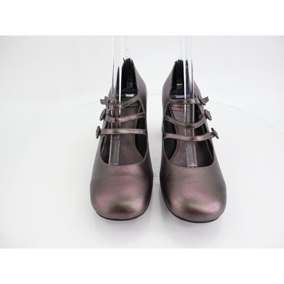 Jeffrey Campbell Tierz Mary Jane Pump Size 10 Pewter Iridescent Strappy Block - Picture 3 of 12